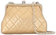 Gold Crossbody Shoulder Bag With Cc Turnlock Closure, Designer Gold Shoulder Bag With Cc Turnlock Closure, Luxury Gold Quilted Bag, Luxury Quilted Gold Bag, Classic Gold Bag With Cc Turnlock Closure, Gold Quilted Leather Shoulder Bag, Designer Gold Quilted Shoulder Bag, Formal Gold Bag With Gold-tone Logo Plaque, Designer Quilted Gold Shoulder Bag