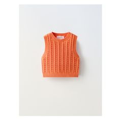 CROCHET KNIT TOP Trendy Sleeveless Cable Knit Tops, Crew Neck Pointelle Knit Tank Top, Orange Knitted Crew Neck Top, Sleeveless Pointelle Knit Crochet Top For Fall, Sleeveless Open Knit Sweater, Fall Sleeveless Pointelle Crochet Top, Sleeveless Open Knit Cotton Sweater, Trendy Sleeveless Textured Knit Sweater, Sleeveless Cable Knit Summer Tops