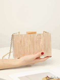 BirdinBag - Compact Marble Beaded Chain Box Bag - Elegant and Trendy Beige Rectangular Box Bag For Evening, Chic Rectangular Box Bag With Chain, Beige Rectangular Box Bag For Gifts, Beige Clutch Box Bag As Gift, Beige Rectangular Box Bag Gift, Beige Rectangular Box Bag As Gift, Beige Rectangular Box Bag As A Gift, Rectangular Beige Box Bag For Gifts, Rectangular Chain Bag As Gift