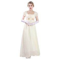 PRICES MAY VARY. Package included - 1* regency dress; 1* satin sash. We provide one champagne satin sash for this long regency gown, ties into a bow or knot at back, elegant and chic. Features - The square neckline is very 1800s-inspired and around with lace ruffles. Elastic high waist design with a satin sash, typical empire waist. Short puff sleeves won't make you feel bound. The daphne regency dress makes you look more elegant. Material - This Regency dress is made of 70% polyester, 30% cotto Empire Waist Dress Bridgerton, Regency Dance Card, Regency Evening Dress, Georgian Era Dress, Red Regency Dress, Victorian Bridesmaid Dress, White Regency Dress, Rococo Dresses, Pride And Prejudice Dress