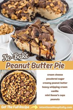 no - bake peanut butter pie with chocolate and nuts on top