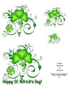 four green shamrocks with the words happy st patrick's day