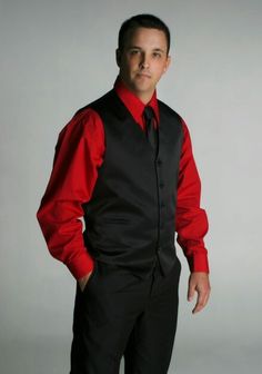 Red Vest Outfit, White Vest Suit, Mens Red Dress Shirt, Red Dress Shirt, Wedding Suits Men Black, Black Suit Vest, All Black Suit