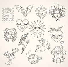 #creativedesigns #creativefabrica #designs #graphicdesigns x Flash Art Drawings, Liner Tattoo Design, Flash Tattoo Designs Neo Traditional, One Liner Tattoo, Color Flash Tattoo, Cute Minimalist Tattoo, Simple Line Work Tattoo, Practice Tattoos, Simple Heart Tattoos