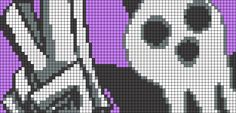 a pixellated image of a skeleton with purple background