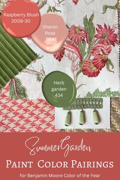 the color scheme for summer garden paint colors are shown in red, green and pink