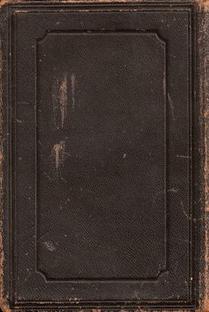 an old leather book cover with a square design on the front and bottom corner, in dark brown