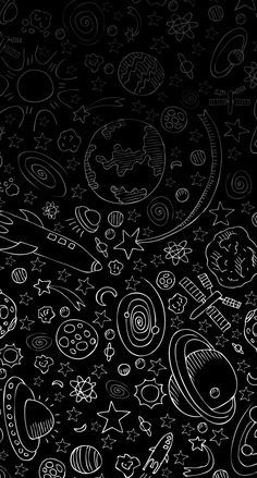 a black background with white doodles and stars