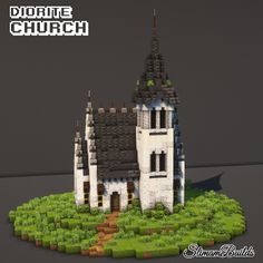 an image of a castle made out of legos on the ground with grass and bushes