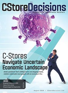 a man in a business suit standing next to a purple corona on the cover of a magazine