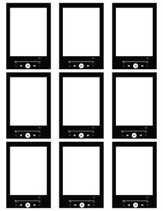 nine black and white frames with buttons on the front, back and side sides are shown