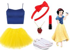 snow white costume and accessories including shoes, lipstick, headband