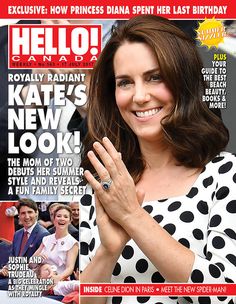 the cover of hello canada magazine with kate's hand on her chest and prince william