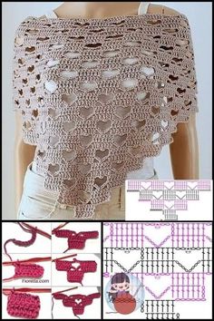 a crocheted top with different patterns and instructions to make it in the shape of a