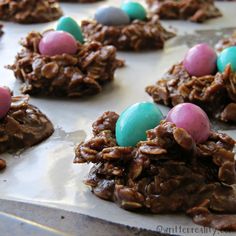 chocolate cookies with candy eggs in the middle