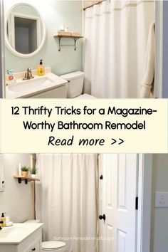 Budget-friendly small bathroom featuring updated hardware and refreshed shower curtain Bathroom Remodel No Tub, Cheap Bathroom Makeover, Cheap Bathroom