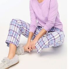 Premium Quality J Crew NWT $59.50 Flannel Pajama Pant in Blue Pink Purple Plaid | Sz M, Women's Clothing Flannel Pajama Pants, Blue Pink Purple, Flannel Pajamas, Pajama Pant, Purple Plaid, Cozy Flannel, Sleepwear Robe, Soft Flannel, Cotton Flannel