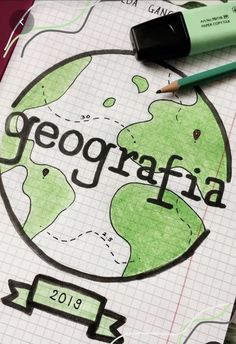 a paper with the word geografia written on it and a pencil next to it