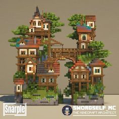 an image of some kind of building made out of wood and paper with trees on top