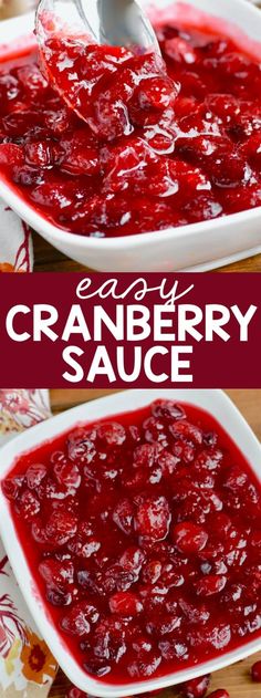 cranberry sauce in a casserole dish with a spoon on the side