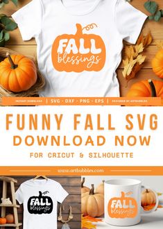 an orange and white fall svg bundle with pumpkins