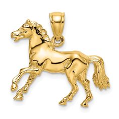 14K Yellow Gold Solid Polished Finish 3-Dimensional Horse Charm Pendant at $ 434.27 only from Jewelryshopping.com 3d Horse, Horse Pendant, Gold Horse, Horse Necklace, Horses Pendant, Rose Jewelry, 14k Gold Necklace, Fine Jewellery Necklace, Polish Jewelry