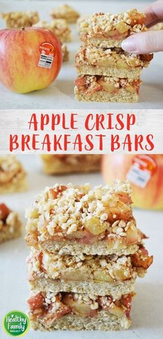 apple crisp breakfast bars stacked on top of each other