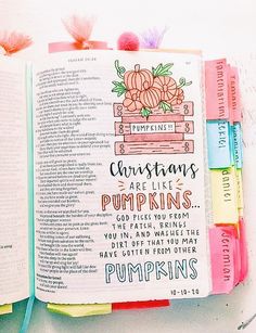 an open bible with the words christmas are like pumpkins