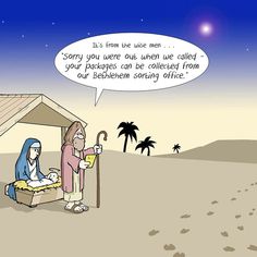 a cartoon depicting the birth of jesus