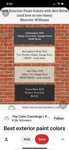 a brick wall with the words best exterior paint colors with red brick