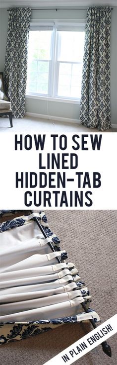 the instructions for how to sew lined curtain tabs in this diy project