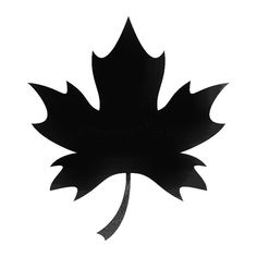 a black and white silhouette of a leaf on a white background with the shadow of a maple leaf