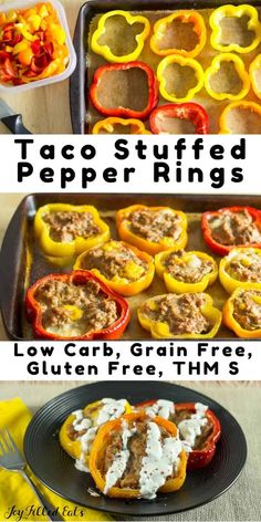 an image of taco stuffed peppers being cooked in the oven with text overlay