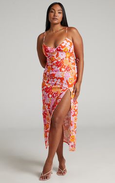 Nikoletta Bias Cut Split Front Midi Dress in Flower Power | Showpo USA Fitted Dress With Bias Cut And Sweetheart Neckline, Fitted Bias Cut Dress With Sweetheart Neckline, Sweetheart Neckline Fitted Floral Dress For Brunch, Fitted Floral Dress With Sweetheart Neckline For Brunch, Flirty Fitted Maxi Dress With Floral Print, Beach Dress With Sweetheart Neckline And Lined Bodice, Flirty Fitted Maxi Dress With Sweetheart Neckline, Bias Cut Dress For Garden Party, Flirty Floral Print Midi Dress