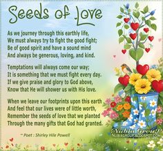 a poem written in the language seeds of love, with flowers and hearts on it