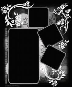 some black and white frames with flowers on them