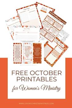 the free october printables for women's ministry is shown in orange and white