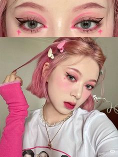 Hot Pink Makeup Ideas, Artsy Eye Makeup, Hot Pink Makeup, Cute Eye Makeup, Ulzzang Makeup, Ethereal Makeup, Asian Eye Makeup, Creative Eye Makeup, Creative Makeup Looks