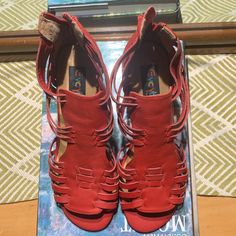 Nwt Anthropologie Everybody By Bz Moda Heel Sandals Color: Res | Size: 7 | Height: 2.5 In. Red Open Heel Wedge Sandals For Spring, Casual Red Open Heel Heels, Red Wedge Sandals With Block Heel For Spring, Red Block Heel Wedge Sandals For Spring, Red Sandals With Wrapped Wedge Heel, Red Sandals With Stacked Heel For Spring, Casual Red Sandals With Stacked Heel, Beaded Leather Sandals, Strappy Sandals Gladiators