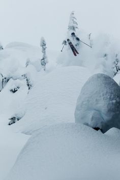 two skiers are skiing down a snowy hill