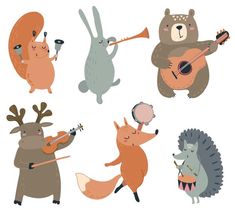 cartoon animals playing musical instruments and singing