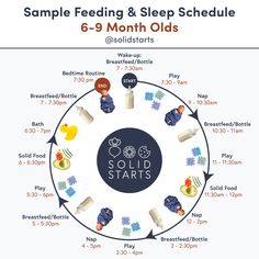 a diagram showing the stages of feeding and sleep schedules for babies, toddlers, and older children