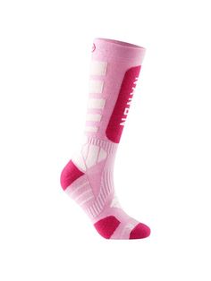 a pair of pink and white socks on a white background