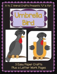 an animal crafts paper craft with the words umbrella bird on it's front and back