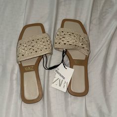 Zara Sandals Size (Usa 6) (Eur 36) Brand New Never Worn Cream Open Heel Sandals For Vacation, Casual Beige Heels For Beach Season, Cream Flat Heel Sandals For Vacation, Summer Cream Sandals With Flat Heel, Cream Flat Sandals For Summer, Summer Beach Flats With Open Heel, Beige Open Toe Flats For Vacation, Summer Flat Heels With Textured Footbed, Summer Open Heel Flats For Beach