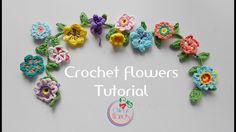 crochet flowers arranged in the shape of a circle with words that say como hacer floresa crochet