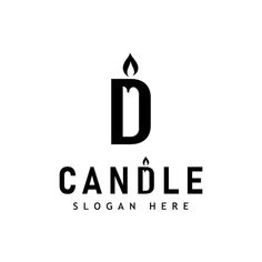 the letter d candle logo is black and has a flame coming out of it's center