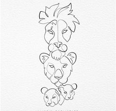 a drawing of two lions and a bear with their heads in the shape of a heart