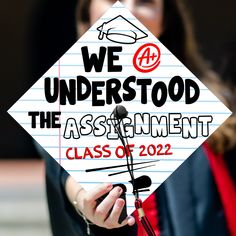 Looking for a unique graduation cap topper on the big day? Check out our design for you: We Understood The Assignment. It's the perfect choice for you. Or it could be a special gift for your loved one who prepares for the graduation ceremony. This graduation cap topper is digitally hand-drawn (NOT PAINTED), whether you're in a time crunch, or you want something easy and affordable for your special day! It's easy to apply to your graduation cap up to minutes before graduation. Each printed gradua Teacher Graduation Cap, Grad Hats, Decoration Class, Grad Cap Topper