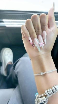 Nail Sets With Rhinestones, Birthday Bling Nails, Stiletto Birthday Nails, Black Acrylic Nails, Punk Nails, Glamour Nails, Girly Acrylic Nails